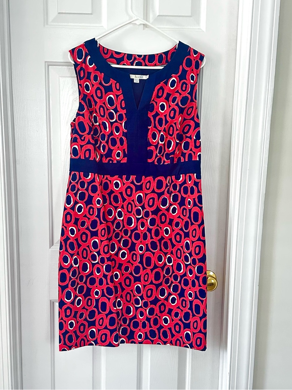 Boden Sleeveless Coral Pattern Sheath Dress with Navy trim size 12R